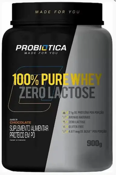 100% PURE WHEY ZERO LACTOSE (900G) PROBIóTICA - CHOCOLATE
