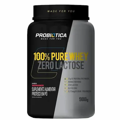 100% PURE WHEY ZERO LACTOSE (900G) PROBIóTICA - MORANGO