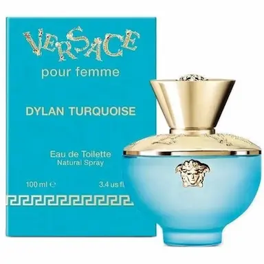 PERFUME FEMININO VERSACE DYLAN TURQUOISE EAU DE TOILETTE 100ML + 1 AMOSTRA DE FRAGRâNCIA