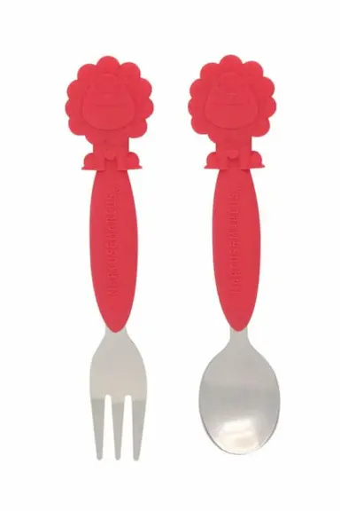 JOGO DE COLHER E GARFO COM INOX LEãO MARCUS MARCUS (EM SILICONE E INOX) - MARCUS  MARCUS