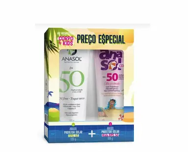 KIT 2 PROTETOR SOLAR FPS50 ADULTO + FPS50 KIDS - ANASOL