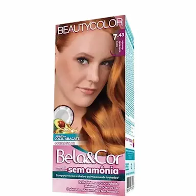 TINTA BEAUTY COLOR KIT BELA&amp;amp;AMP;COR SEM AMôNIA 7.43 RUIVO ACOBREADO DOURADO