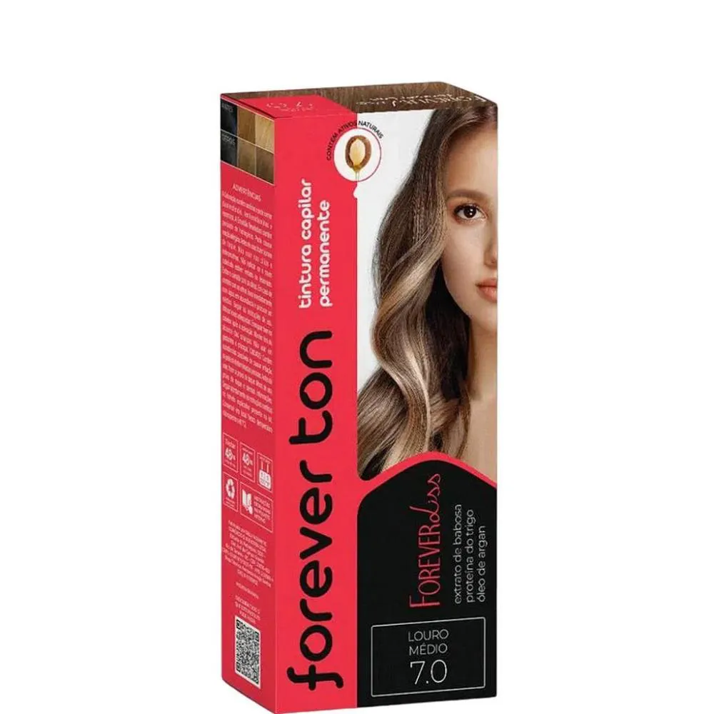 FOREVER LISS TINTA CAPILAR PERMANENTE KIT FOREVER TON LOURO MéDIO 7.0