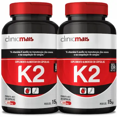 COMBO 2 VITAMINA K2 MENAQUINONA-7 MK-7 65MCG COM 30 CAPS CADA TOTAL 60 CAPS - CLINICMAIS
