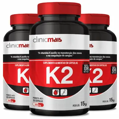 COMBO 3 VITAMINA K2 MENAQUINONA-7 MK-7 65MCG COM 30 CAPS CADA TOTAL 90 CAPS - CLINICMAIS