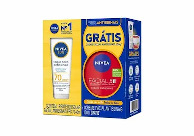 KIT NIVEA ANTISSINAIS PROTETOR SOLAR FACIAL TOQUE SECO FPS 70 40ML + CREME FACIAL 100G