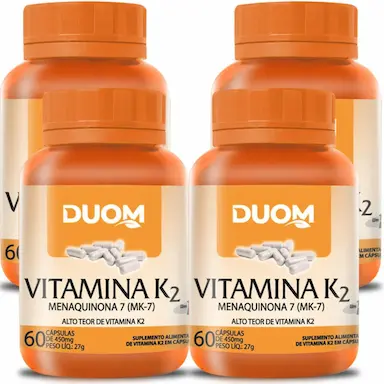 COMBO COM 4 VITAMINA K2 MENAQUINONA MK-7 COM 60 CAPSULAS CADA TOTAL 240 CAPSULAS - DUOM