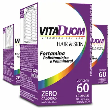 COMBO COM 3 VITADUOM HAIR &amp;amp; SKIN FORTAMINA VITAMINAS E MINERAIS 60 CAPS CADA TOTAL 180 CAPS DUOM