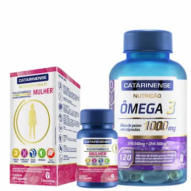 KIT 1 POLIVITAMíNICO MULHER CAT MULTI 60 CáPS + 1 ÔMEGA 3 1000MG 120 CáPS - CATARINENSE