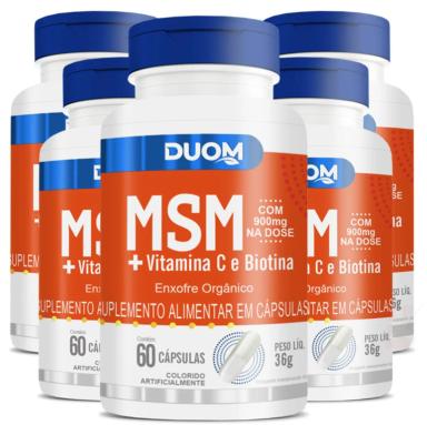 COMBO 5 MSM ENXOFRE ORGANICO 900MG + VITAMINA C BIOTINA 60 CAPS CADA TOTAL 300 CAPS - DUOM
