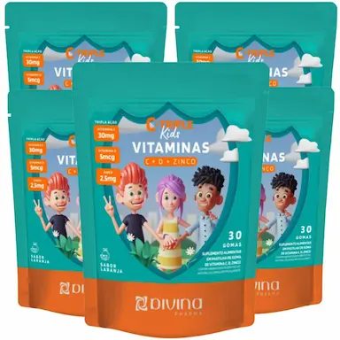 COMBO 5 C-TRIPLE KIDS VITAMINAS C + D + ZINCO 30 GOMAS CADA TOTAL 150 GOMAS LARANJA – DIVINA