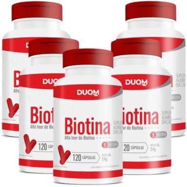 COMBO 5 BIOTINA B7 VITAMINA H CABELO PELE E UNHAS APENAS 1 AO DIA 120 CAPS CADA TOTAL 600 CAPS DUOM
