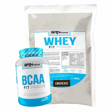 KIT WHEY PROTEIN FIT FOODS 500G + BCAA FIT 100G - BRN FOODS SABOR CHOCOLATE