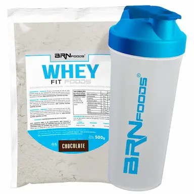 KIT WHEY PROTEIN FIT FOODS 500G + COQUETELEIRA - BRN FOODS SABOR CHOCOLATE
