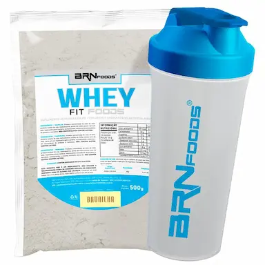 KIT WHEY PROTEIN FIT FOODS 500G  SABOR BAUNILHA+ COQUETELEIRA - BRN FOODS
