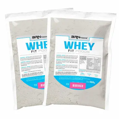 KIT 2X WHEY PROTEIN FIT FOODS 500G - BRN FOODS SABOR MORANGO