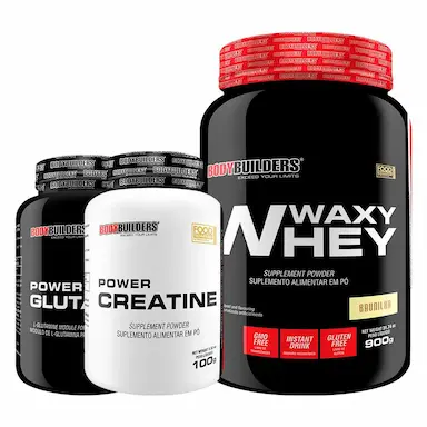 KIT WAXY WHEY 900G + POWER CREATINE 100G + POWER GLUTAMINE 100G - BODYBUILDERS Baunilha