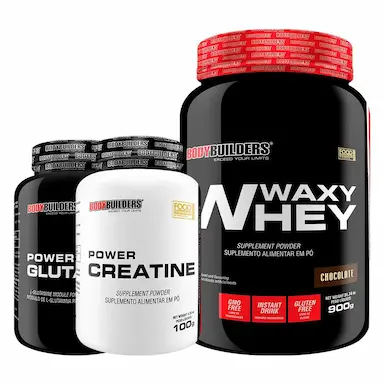 KIT WAXY WHEY 900G + POWER CREATINE 100G + POWER GLUTAMINE 100G - BODYBUILDERS Chocolate