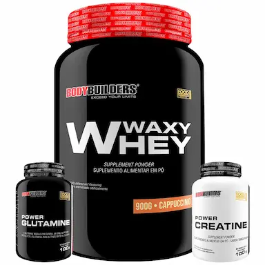 KIT WAXY WHEY 900G + POWER CREATINE 100G + POWER GLUTAMINE 100G - BODYBUILDERS Cappuccino