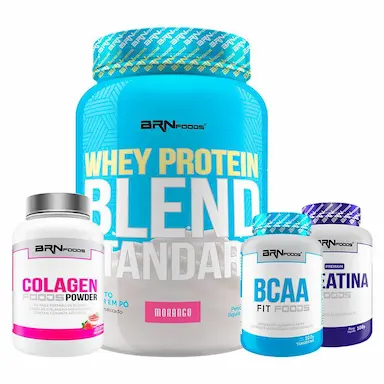 KIT WHEY BLEND 900G + CREATINA FOODS 100G + BCAA FIT 100G + COLAGEN FOODS 200G - BRN FOODS