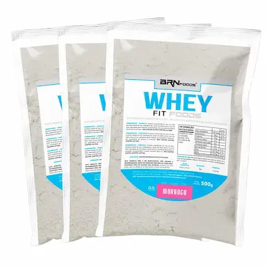 KIT 3X WHEY FIT FOODS 500G - BRN FOODS SABOR MORANGO
