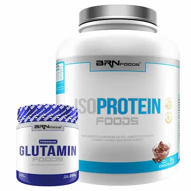 KIT WHEY PROTEIN ISO PROTEIN FOODS 2KG  + GLUTAMINA 250G - BRN FOODS SABOR CHOCOLATE