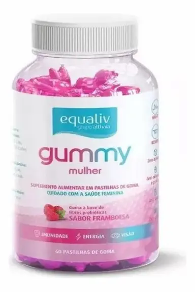 SUPER GUMMY MULHER SABOR FRAMBOESA 60 GOMAS - EQUALIV