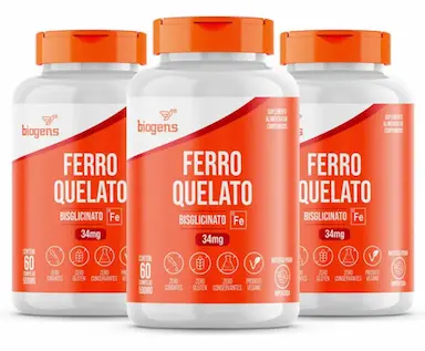 KIT 3X FERRO QUELATO BISGLICINATO 34MG 60 TAB BIOGENS Sem Sabor