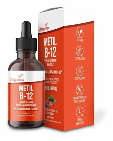 VITAMINA METIL B12 VEGAN GOTAS LIQUIDA. SUBLINGUAL. BIOGENS Frutas Vermelhas