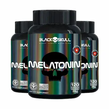 3X MELATONIN - MELATONINA 120 COMP - BLACK SKULL Sem Sabor