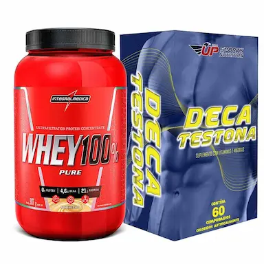 KIT WHEY 100% PURE 907G BAUNILHA + DECA TESTONA COM 60