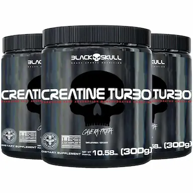 KIT 3 CREATINAS TURBO 300G SEM SABOR - BLACK SKULL