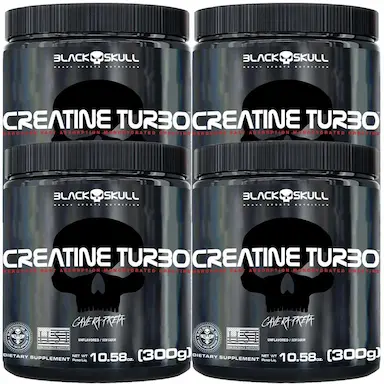 KIT 4 CREATINAS TURBO 300G SEM SABOR - BLACK SKULL