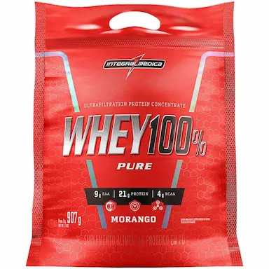 WHEY PROTEIN 100% PURE 907GR REFIL - INTEGRAL MéDICA - MORANGO