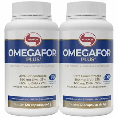 KIT 2 OMEGAFOR PLUS VITAFOR ÔMEGA 3 EPA DHA 1G 120 CáPSULAS