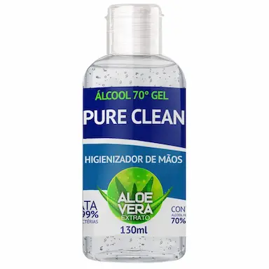 ALCOOL GEL 70% PURE CLEAN HIGIENIZADOR DE MãOS 130ML ALOE VERA