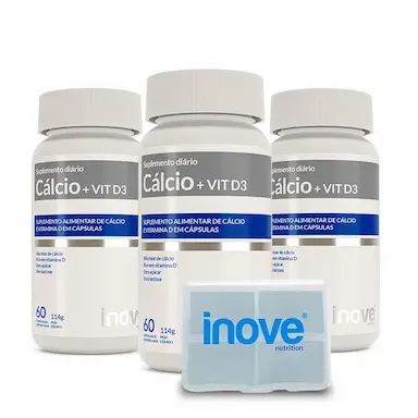 CáLCIO + VITAMINA D3 COM 3 POTES - INOVE NUTRITION - GANHE 1 PORTA CáPSULAS
