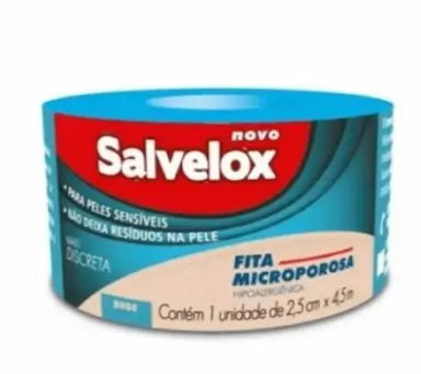 FITA MICROPOROSA BEGE, 2,5CM X 4,5M SALVELOX C/ 5 UNIDADES