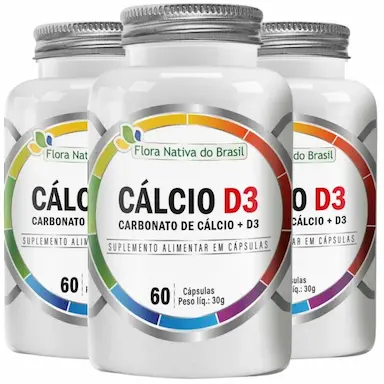KIT 3X CáLCIO D3 (CARBONATO DE CáLCIO + VITAMINA D3) 60 CáPSULAS - FLORA NATIVA