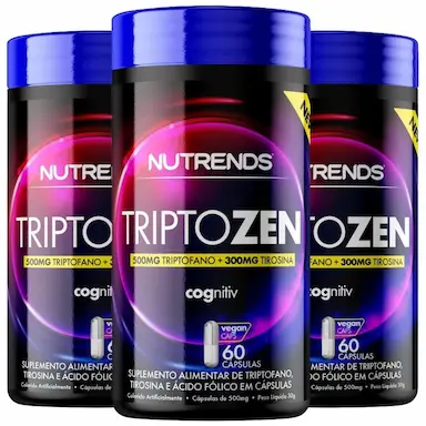 KIT 3X TRIPTOZEN COGNITV ( L+TRIPTOFANO, L-TIROSINA E ÁCIDO FóLICO) 60 CáPSULAS - NUTRENDS