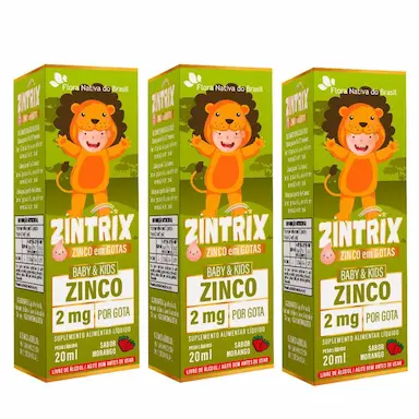 KIT 3X ZINTRIX (ZINCO INFANTIL) 20ML - FLORA NATIVA SABOR:MORANGO