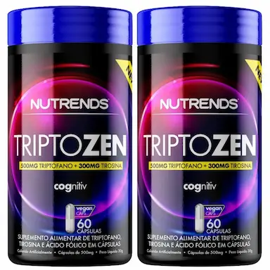 KIT 2X TRIPTOZEN COGNITV ( L+TRIPTOFANO, L-TIROSINA E ÁCIDO FóLICO) 60 CáPSULAS - NUTRENDS