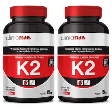KIT 2X VITAMINA K2 MK7 MENAQUINONA-7 100% 30 CáPSULAS - CLINICMAIS