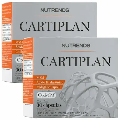 KIT 2X CARTIPLAN (ÁCIDO HIALURôNICO, MSM E COLáGENO TIPO 2) 30 CáPSULAS - NUTRENDS