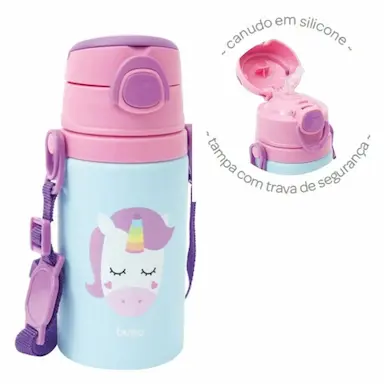 GARRAFA DE ALUMíNIO ANIMAL FUN BUBA UNICóRNIO 400ML Rosa