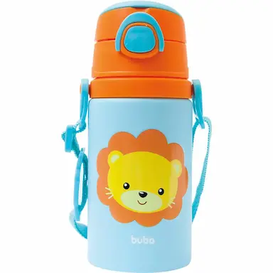 GARRAFA DE ALUMíNIO ANIMAL FUN BUBA LEãO 400ML Azul