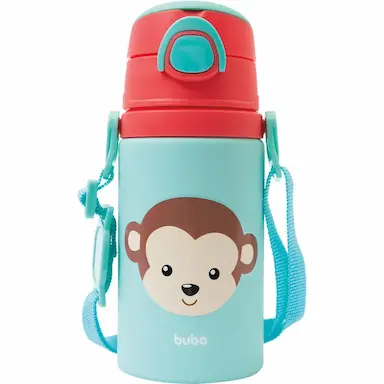 GARRAFA DE ALUMíNIO ANIMAL FUN BUBA MACACO 400ML Azul