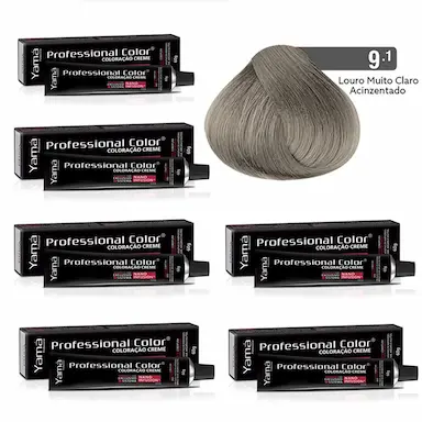 KIT C/6 COLORAçõES PROF COLOR NANO 9.1 LOURO MUITO CLARO ACINZENTADO YAMá