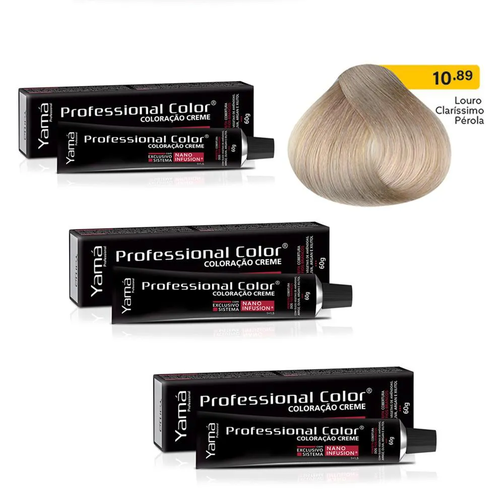 KIT C/3 COLORAçõES PROF COLOR NANO INFUSION 10.89 LOURO CLARISSIMO PéROLA YAMá