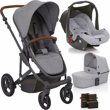 CARRINHO + BEBê CONFORTO + MOISéS COMO 4 COM COURO ABC DESIGN GREY CINZA